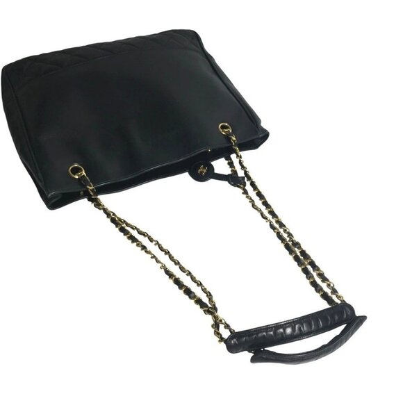 CHANEL vintage Matelasse Double Chain Tote Bag Shoulder Bag Leather Black/Gold - Picture 8 of 15